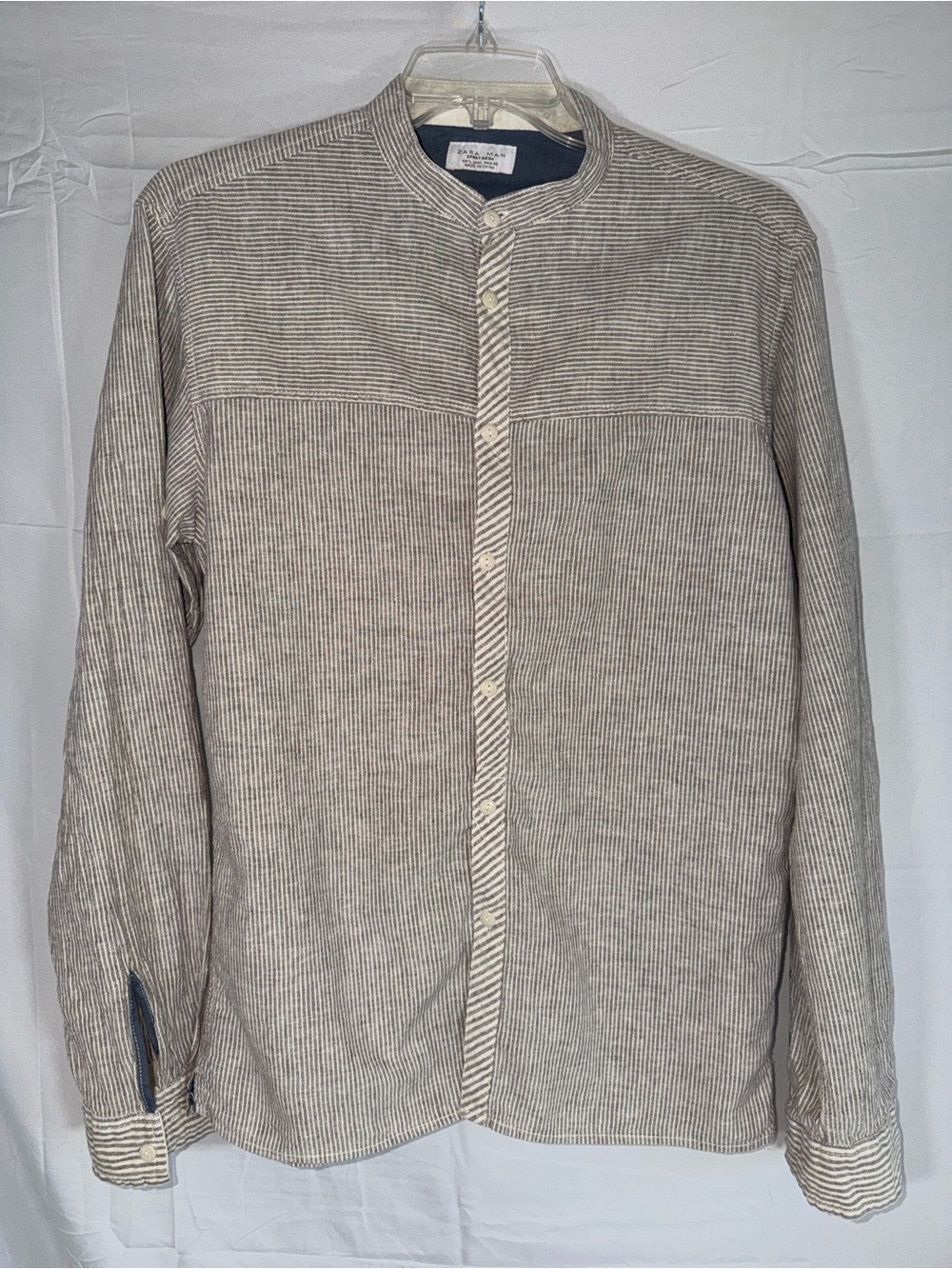 Zara Man Sport Moda Striped Band Collar Shirt